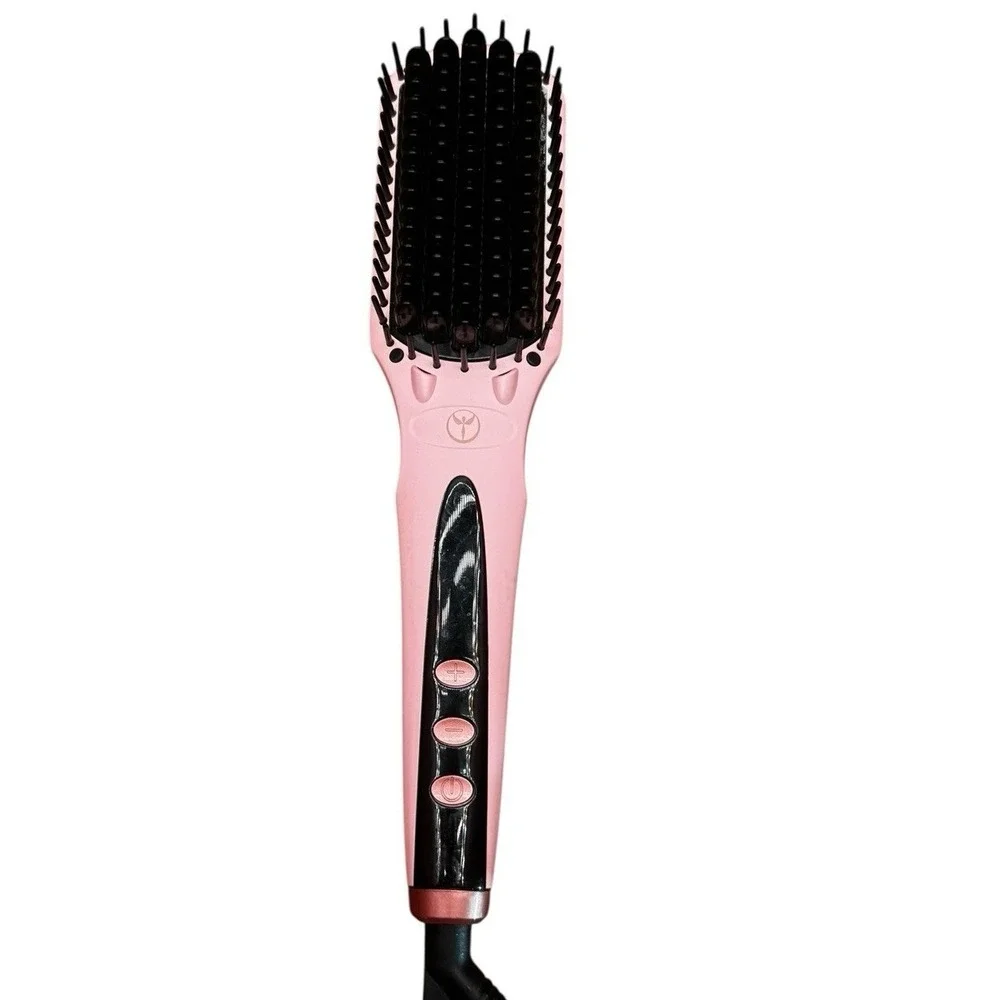 L'ange Le Vite Hair Straightening Brush Blush Pink Ceramic Digital Heat Control